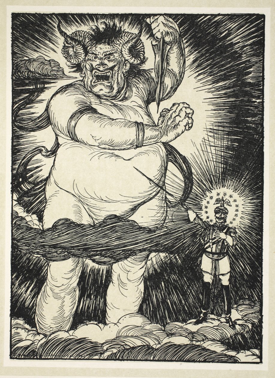 Myself and God, illustrasjon fra The Kaiser's Garland av Edmund J. Sullivan, pub. 1916 av Edmund Joseph Sullivan