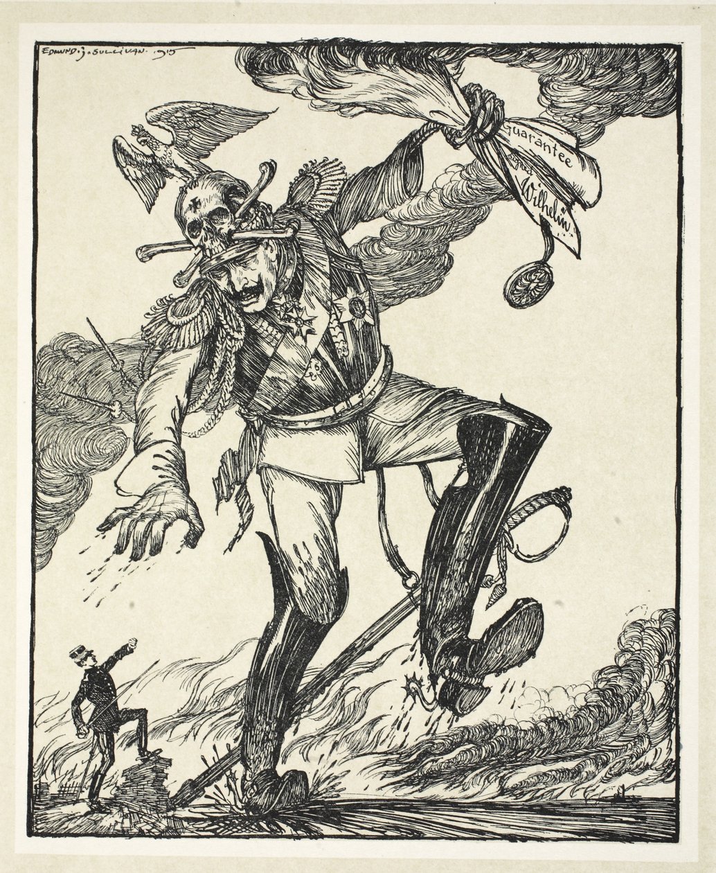 Jack, the Giant Killer (dedikert til kongen av Belgia), illustrasjon fra The Kaiser's Garland av Edmund J. Sullivan, pub. 1916 av Edmund Joseph Sullivan