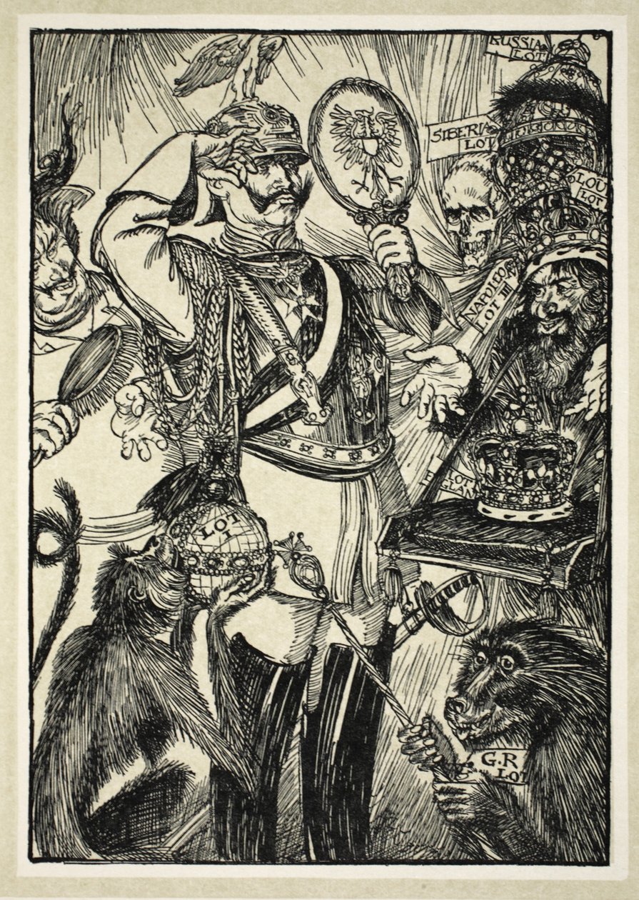 For the Beautiful Eyes of the Kaiser, illustrasjon fra The Kaiser's Garland av Edmund J. Sullivan, pub. 1916 av Edmund Joseph Sullivan