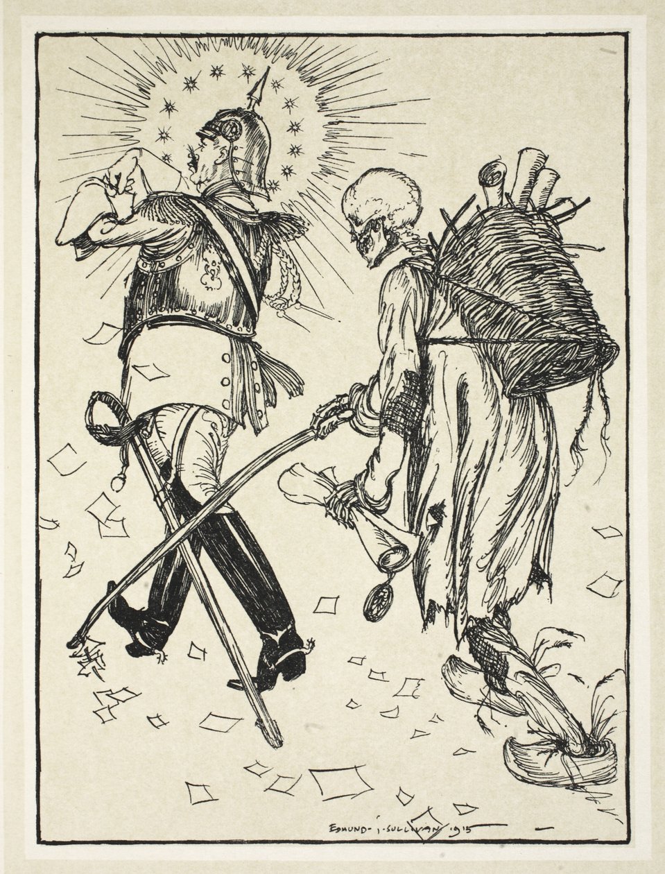 The Ragpicker (Le Chiffonier), illustrasjon fra The Kaiser's Garland av Edmund J. Sullivan, pub. 1916 av Edmund Joseph Sullivan