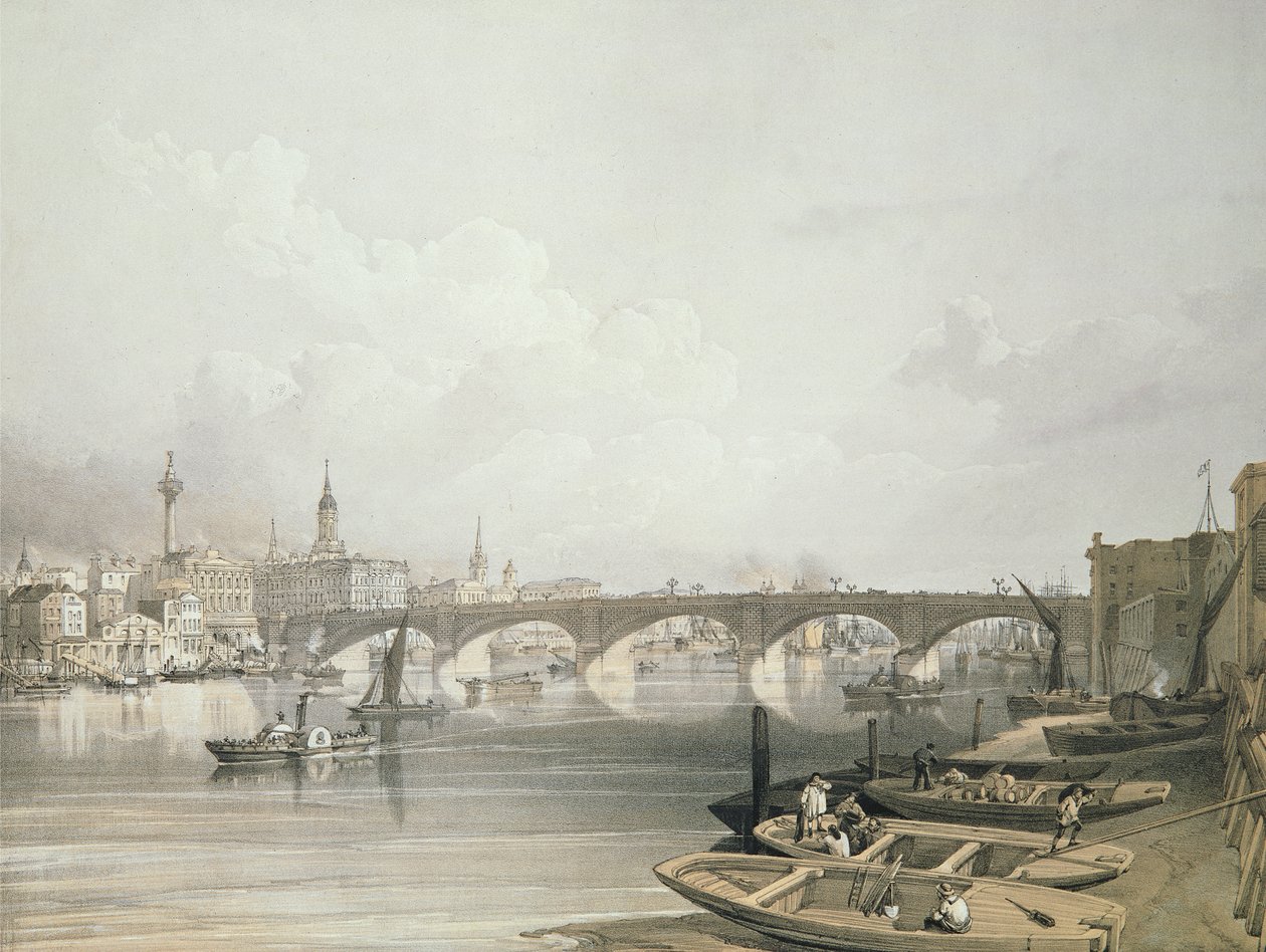 London Bridge, ovenfra broen, gravert av William Simpson (1823-99), pub. 1852 av Lloyd Bros. und Co. (litografi) av Edmund Walker
