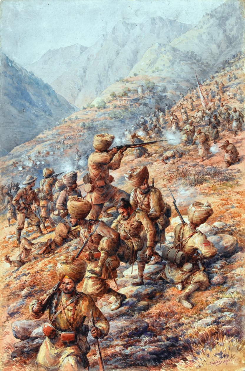 35th (Sikh) Regiment of Bengal Infantry, Malakand Field Force, avstøter et angrep fra stammemenn av Edmund Arthur Ponsonby Hobday