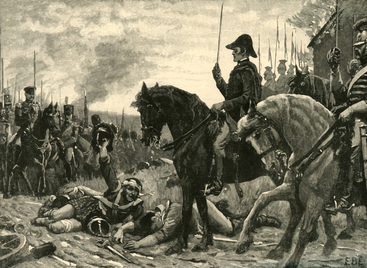Møte mellom Wellington og Blucher etter slaget ved Waterloo, 1815 c1890. av Edmund Blair Leighton