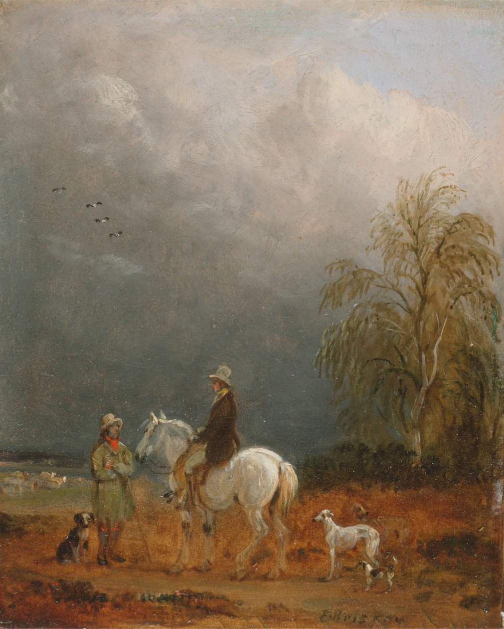 En reisende og en hyrde i et landskap av Edmund Bristow
