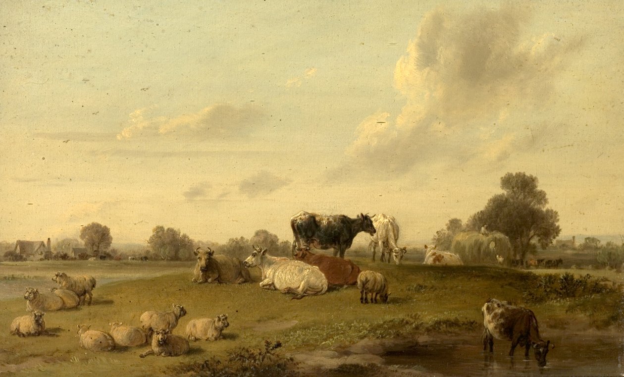 Landskap med storfe og sau av Edmund Bristow