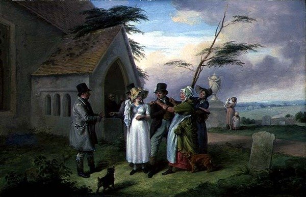 The Interrupted Wedding (olje på panel) av Edmund Bristow