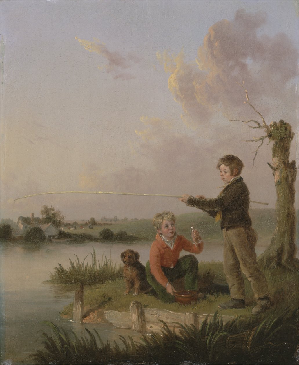 The Young Anglers (olje på panel) av Edmund Bristow