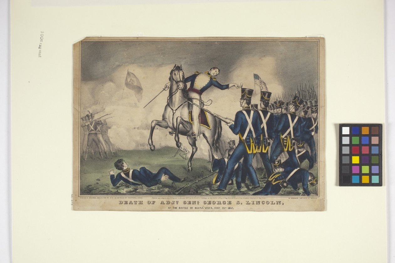 Death Of Adjt. Genl. George S. Lincoln (håndfarget litografi) av Edmund Burke Kellogg
