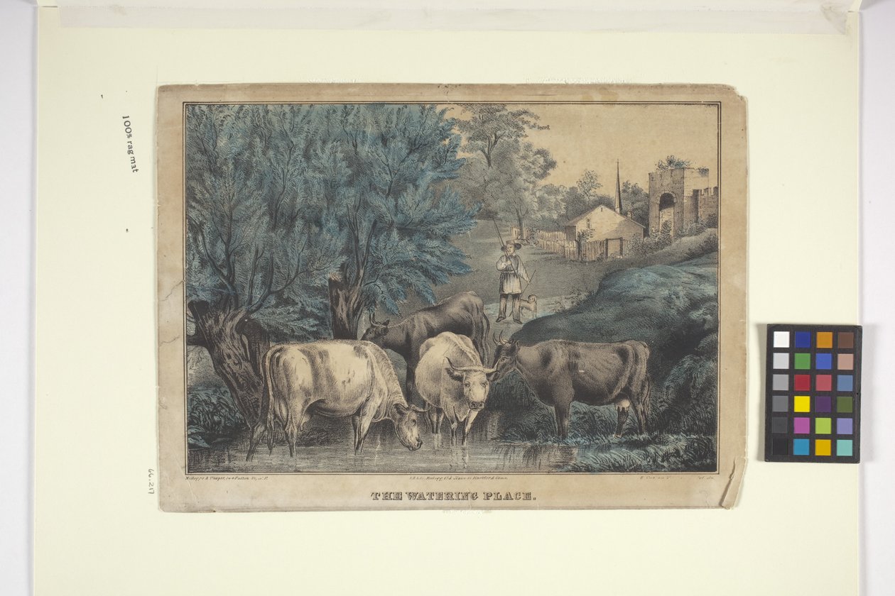 The Watering Place (håndfarget litografi) av Edmund Burke Kellogg