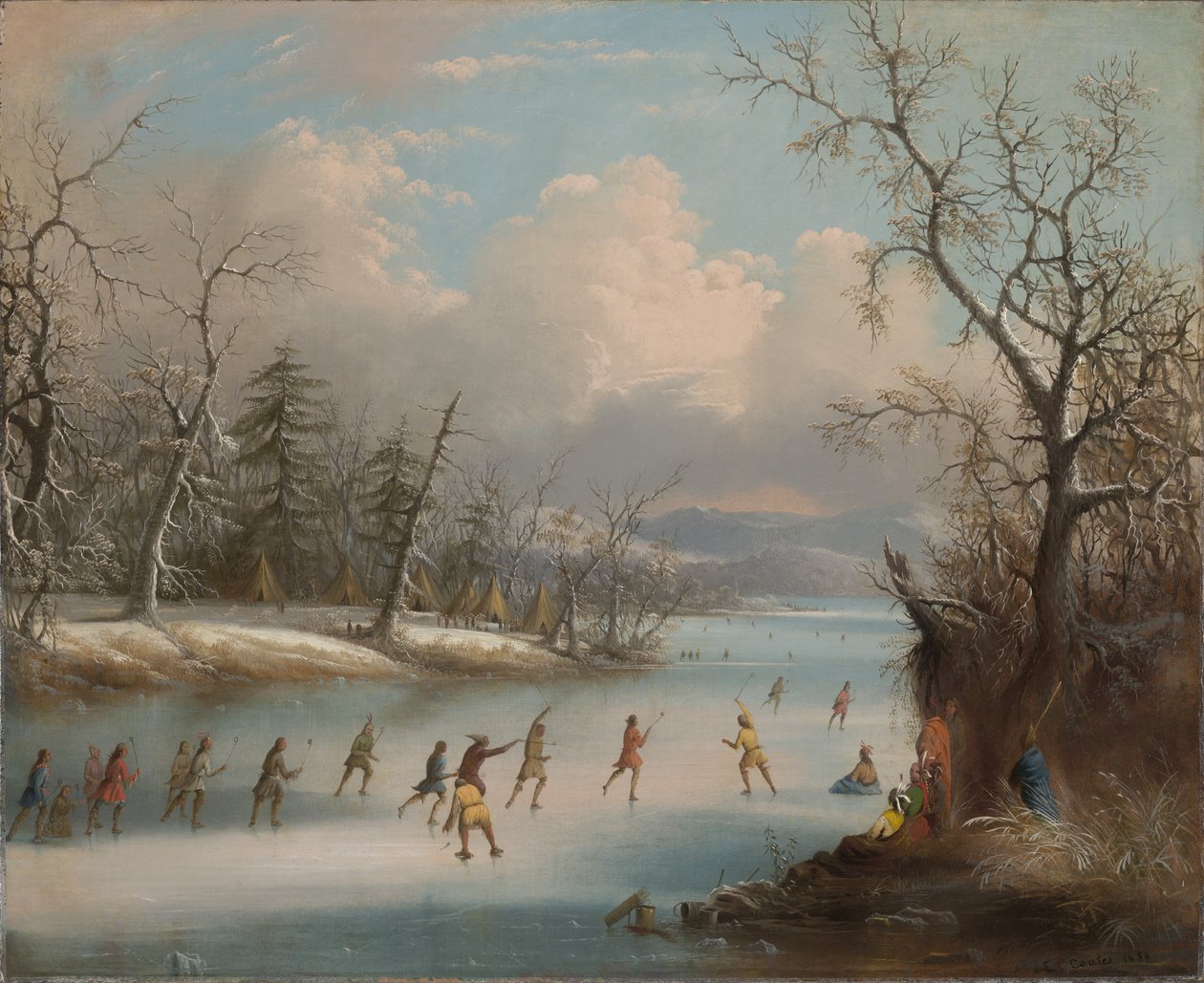 Indianere som spiller lacrosse på isen, 1859 av Edmund C. Coates