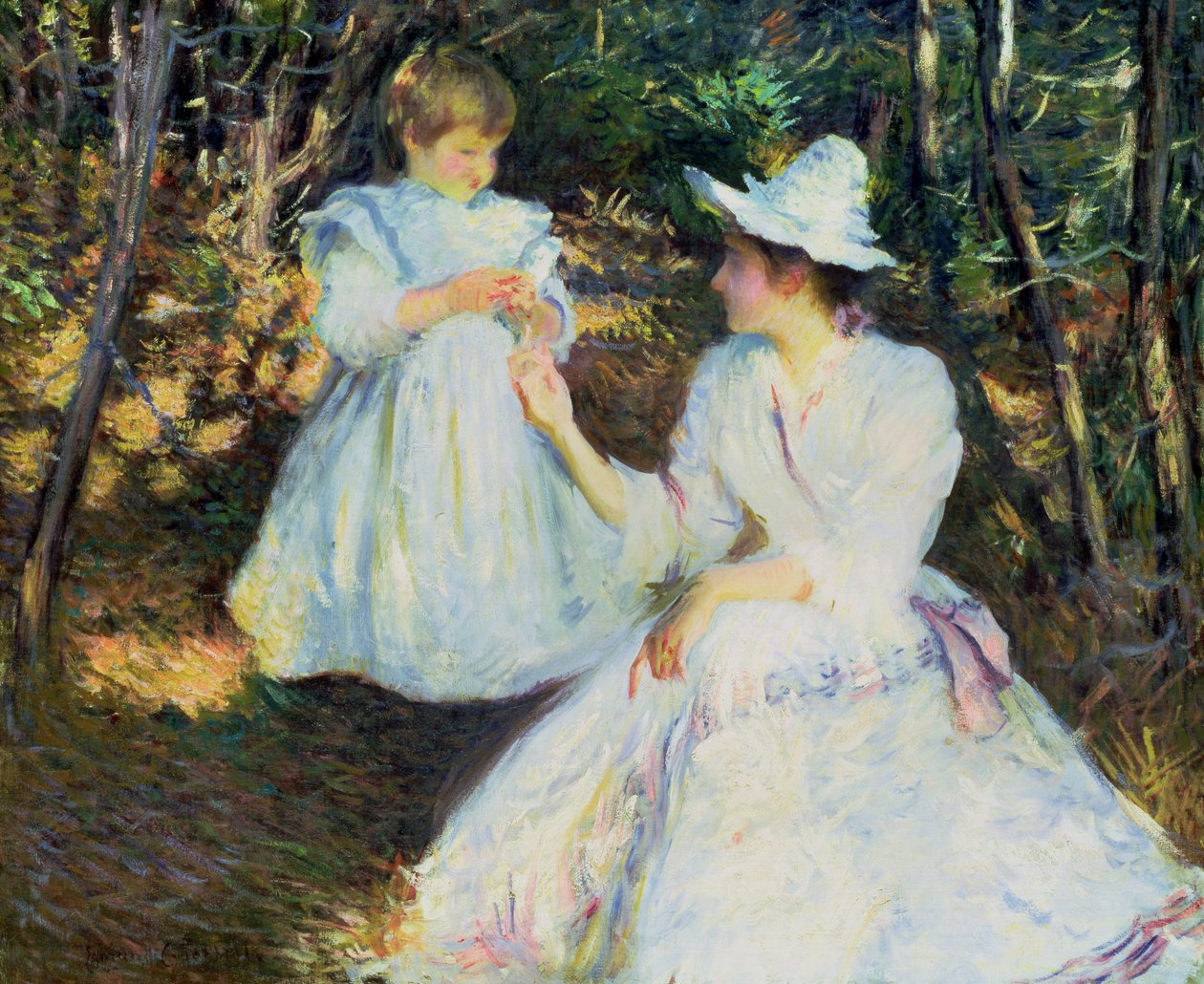 Mor og barn i Pine Woods, ca. 1893 (olje på lerret) av Edmund Charles Tarbell