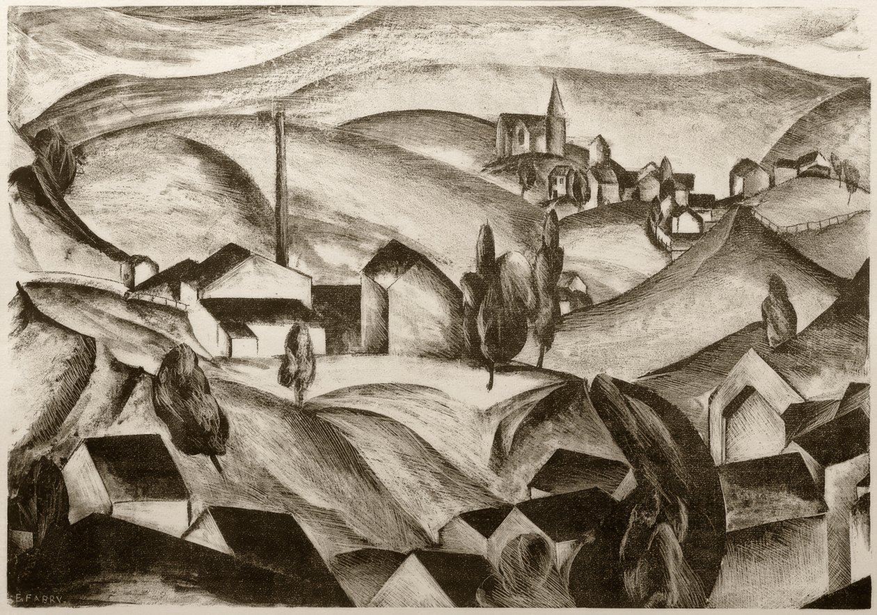 Landskap med hus av Edmund Fabry