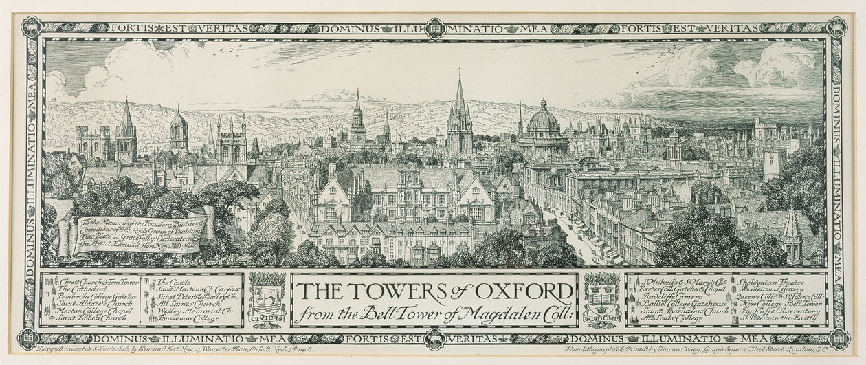 Towers of Oxford fra Bell Tower of Magdalen, 1908 av Edmund Hort New