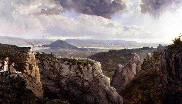 Elbor Rocks ser mot Glastonbury, med kunstneren E.J. Niemann, malt av A.F. de Prades av Edmund John Niemann
