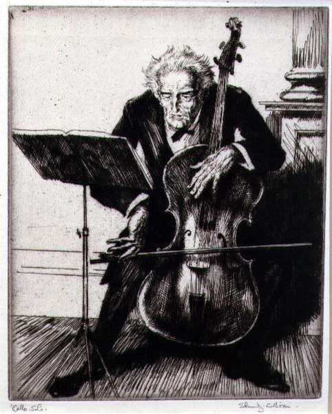 Cellosolo (etsing) av Edmund Joseph Sullivan