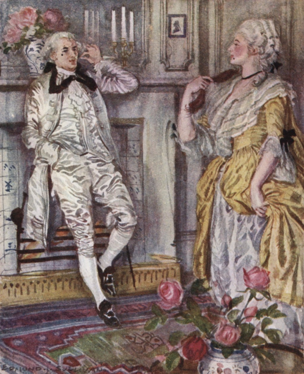 Illustrasjon for The Vicar of Wakefield av Oliver Goldsmith (farge litho) av Edmund Joseph Sullivan