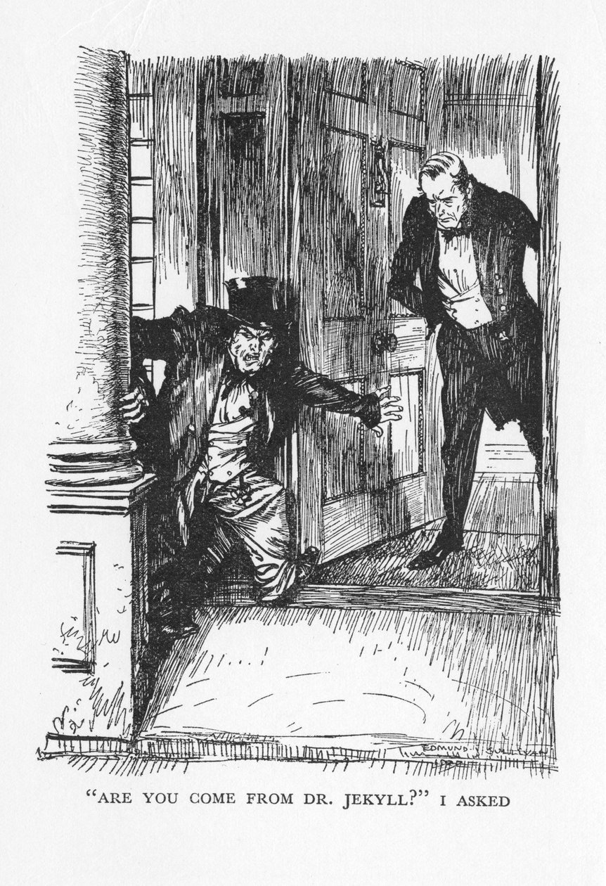Scene fra The Strange Case of Dr Jekyll and Mr Hyde av Robert Louis Stevenson, 1927 av Edmund Joseph Sullivan