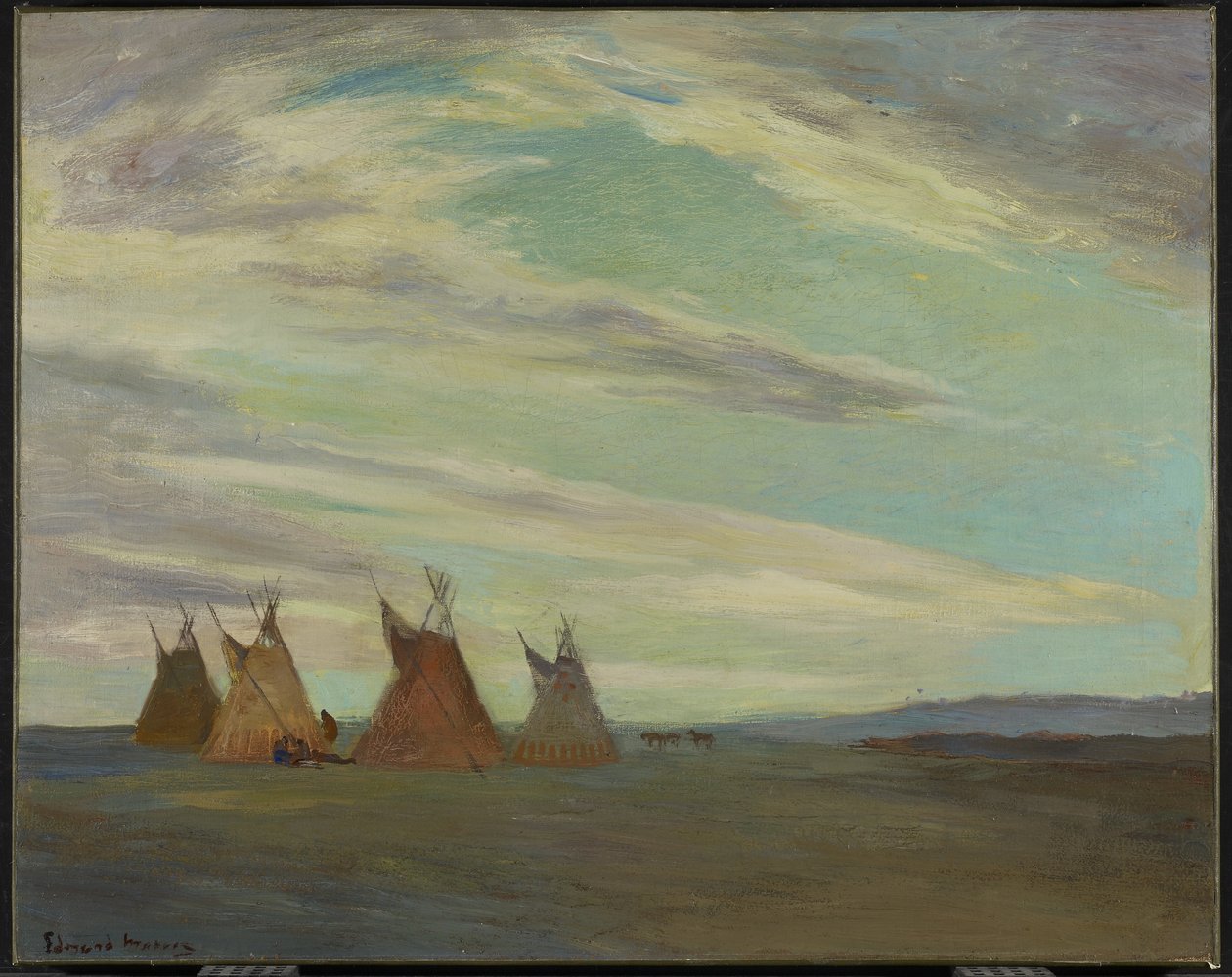 Indian Encampment on Prairie, slutten av 1800-begynnelsen av 1900-tallet av Edmund Montague Morris