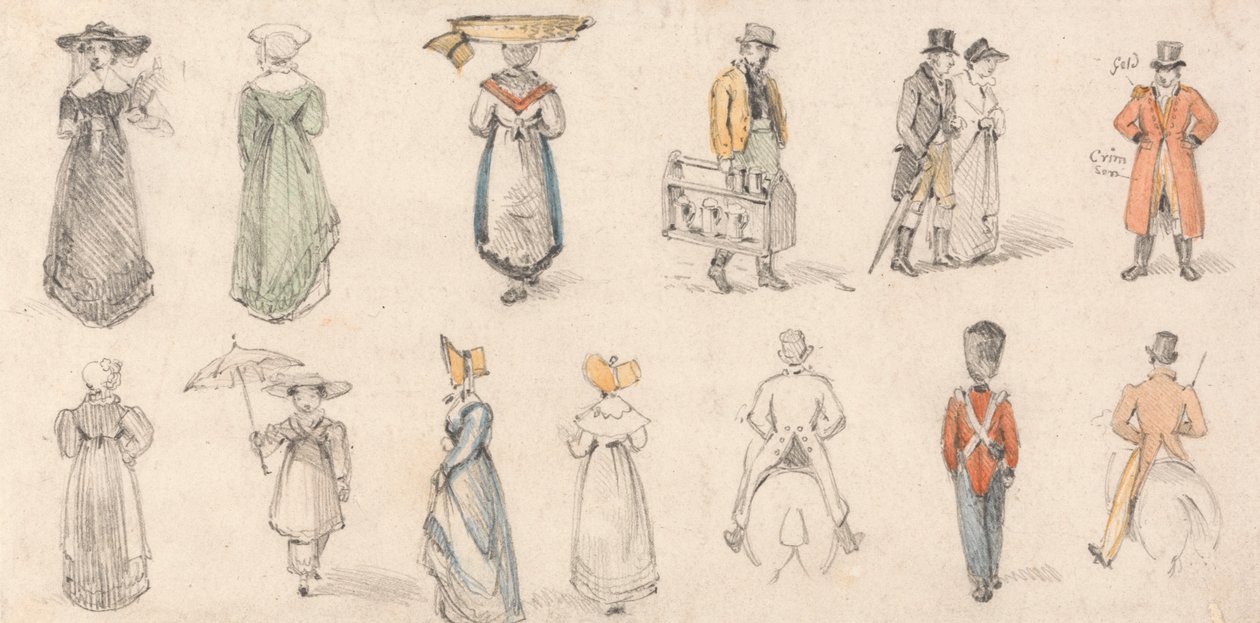 Studier av figurer: kvinner, handelsmenn, etc. av Edmund Thomas Parris