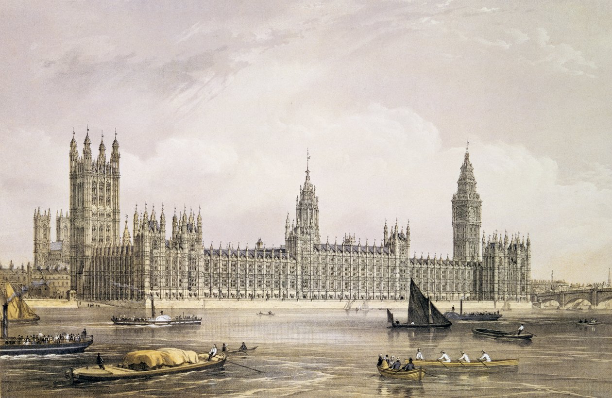 The New Houses of Parliament, gravert av Thomas Picken (fl.1838-d.1870) pub. 1852 av Lloyd Bros. und Co. (litografi) av Edmund Walker