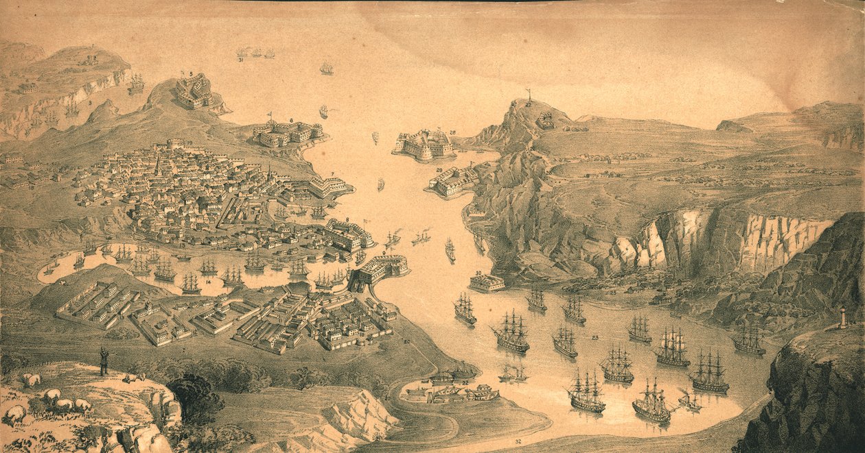 Byen, fortene og havnene i Sebastopol, 1854 av Edmund Walker