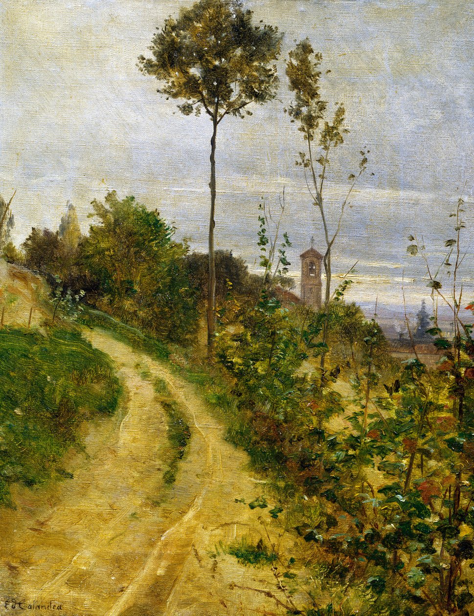 Hill road (olje på lerret) av Edoardo Calandra