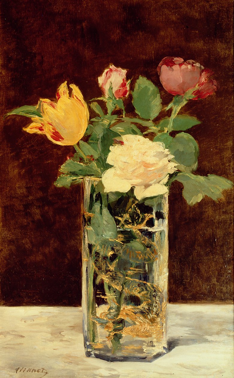 Roser og tulipaner i en vase, 1883 av Édouard Manet