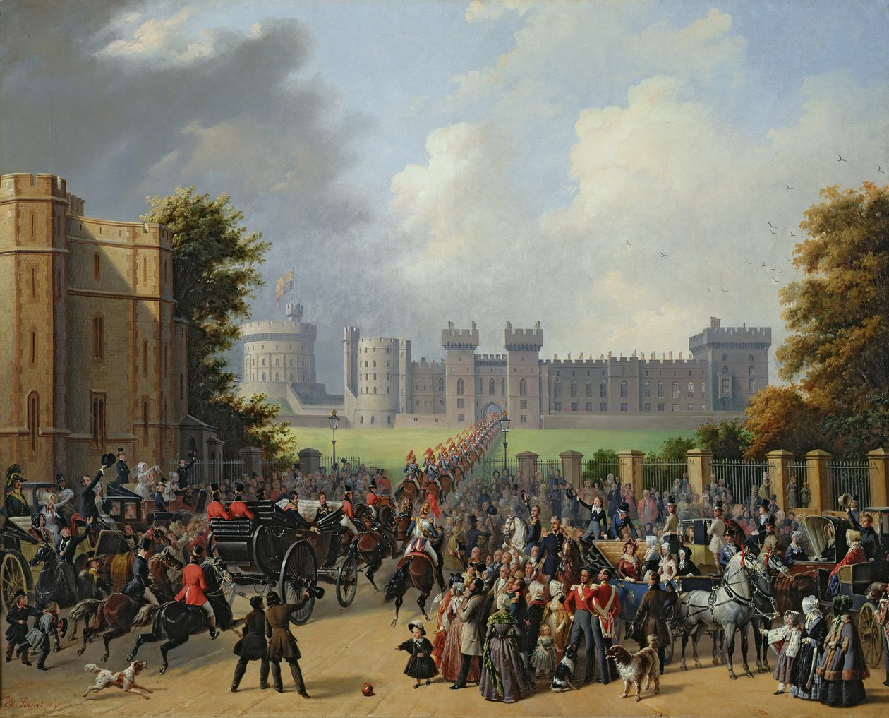 Ankomsten til Louis-Philippe (1773-1850) ved Windsor Castle, 8. oktober 1844, 1845 av Edouard Pingret