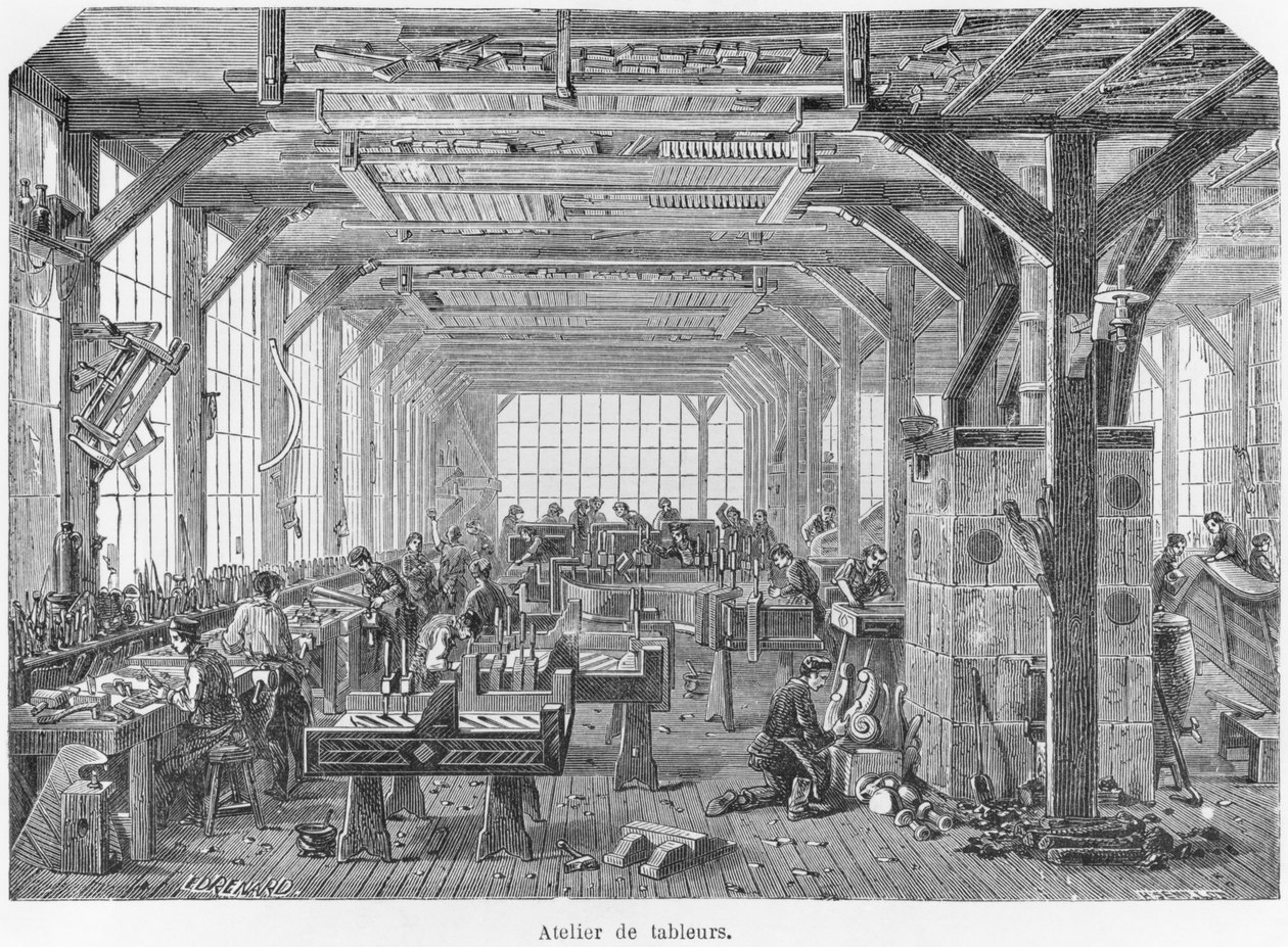 Verksted for Pleyel-pianoprodusenter under det andre imperiet, illustrasjon fra 