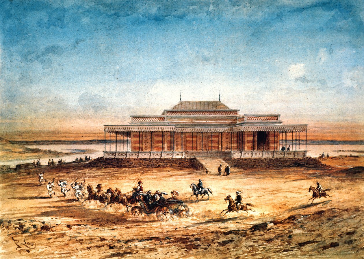 Keiserinne Eugenie reiste til innvielsen av Suez-kanalen i 1869, fra et suveniralbum, 1869 av Edouard Riou