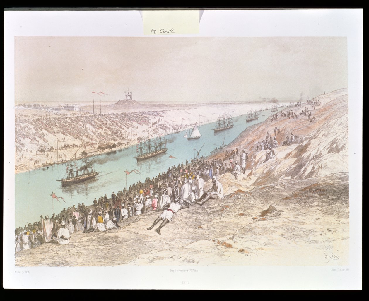 Innvielsesprosesjonen av Suez-kanalen ved El-Guisr i 1865, fra 'Voyage Picturesque a travers l'Isthme de Suez' av Marius Fontane, gravert av Jules Didier (1831-c.80) 1869-70 av Edouard Riou