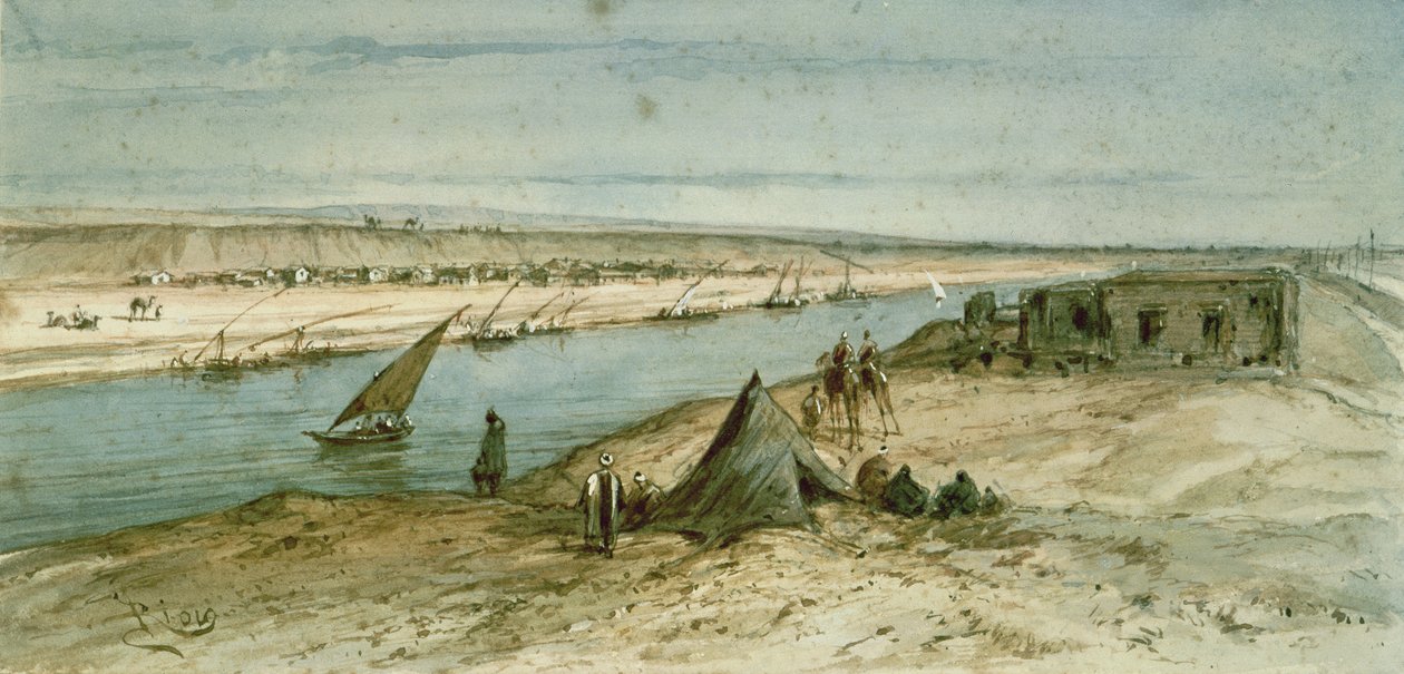 Suezkanalen, fra et suveniralbum til minne om reisen til keiserinne Eugenie (1827-1920) ved innvielsen i 1869 av Edouard Riou