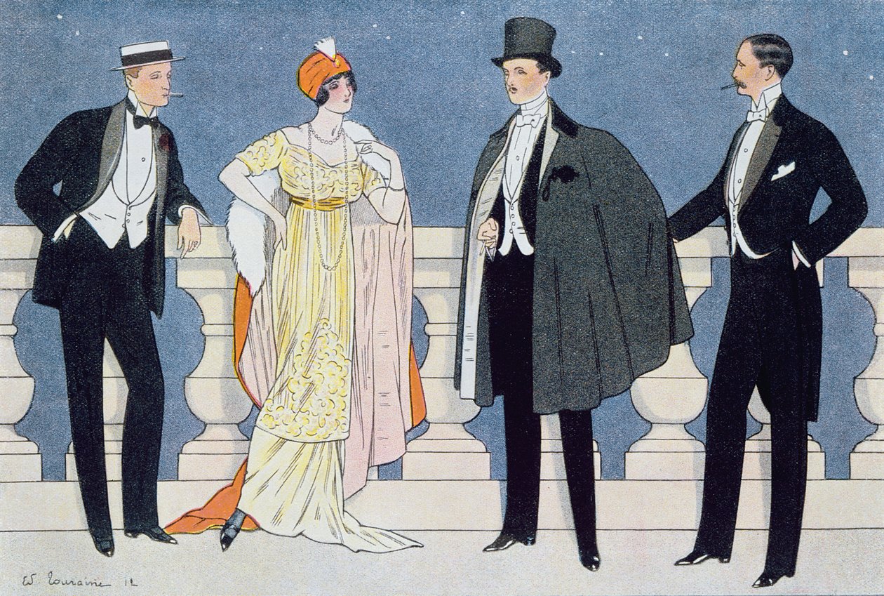 Elegant aftenkjole for menn og kvinner, illustrasjon fra 