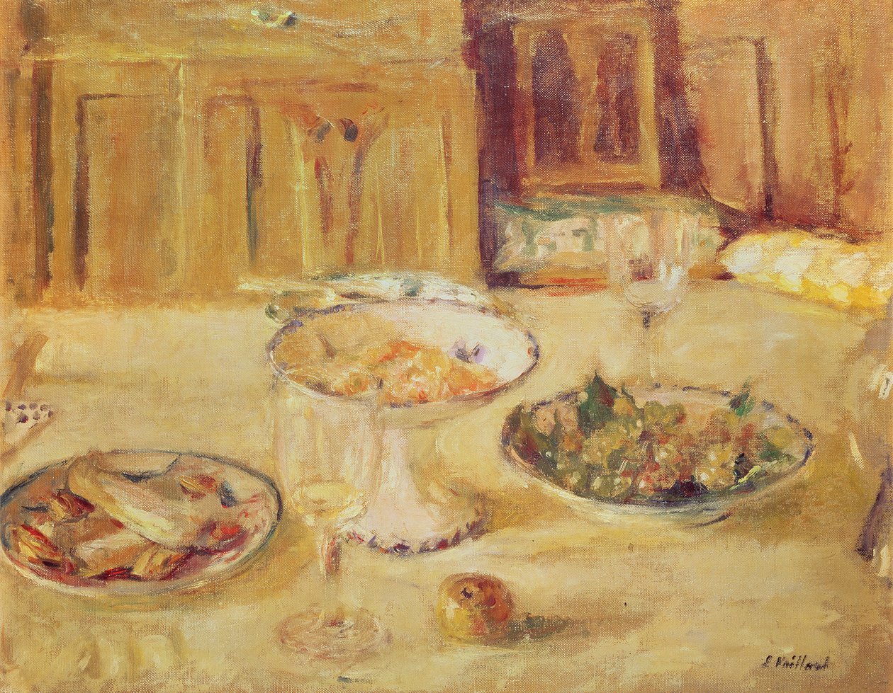 Skåler med frukt og kjeks og vinglass av Edouard Vuillard