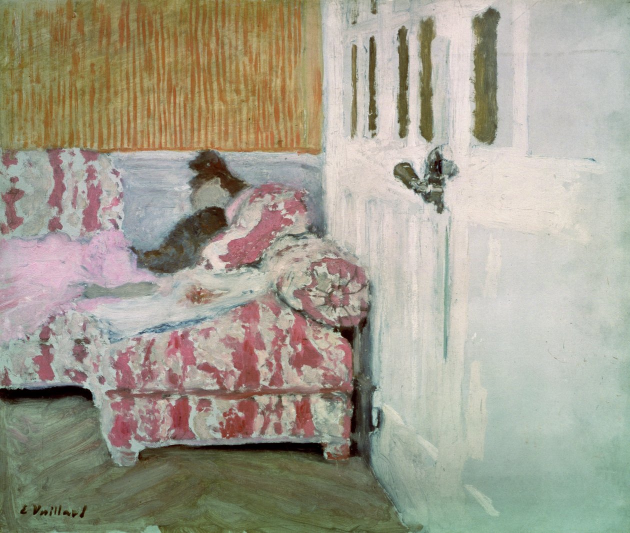 På sofaen, eller Det hvite rommet, ca. 1890-93 (olje på papp) av Edouard Vuillard