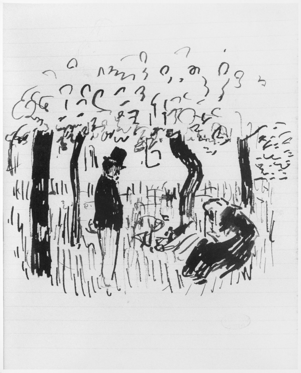 Side av en skissebok, 1890-1940 (penn og blekk på lined papir) av Edouard Vuillard