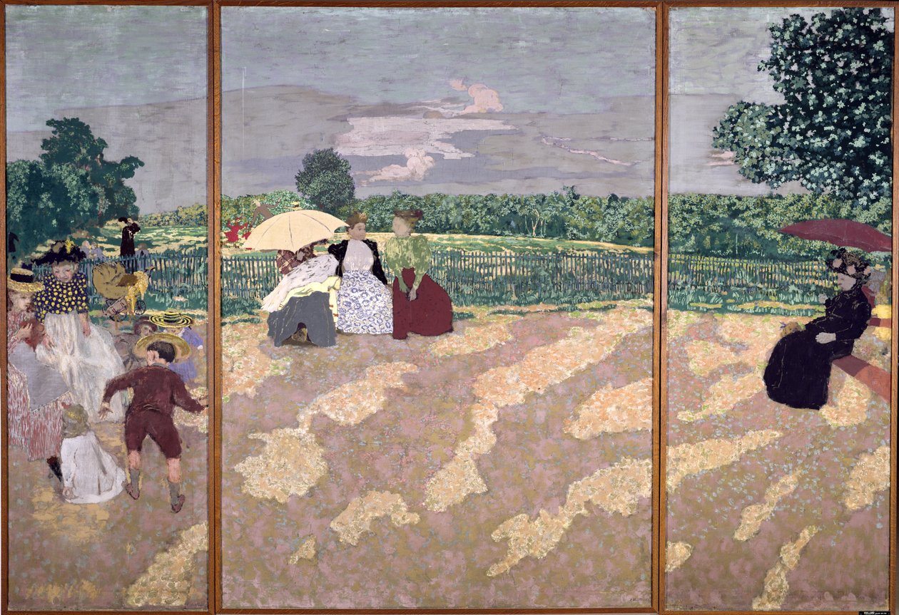 The Public Gardens: The Nurses, The Conversation and The Red Paraply, 1894 (valpesyke på lerret) av Edouard Vuillard