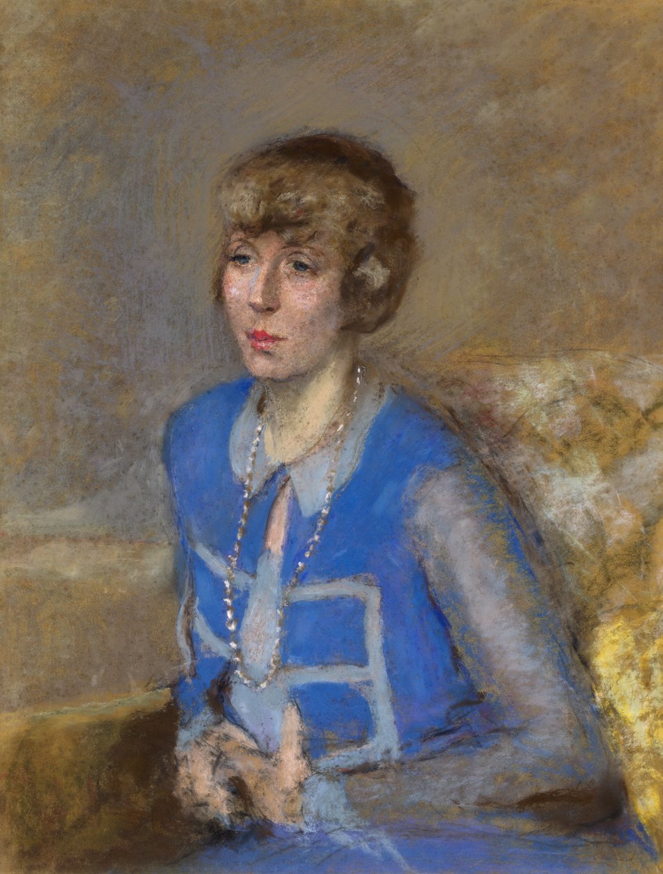Kvinne i blått, ca. 1925-35 (pastell på vevd papir) av Edouard Vuillard