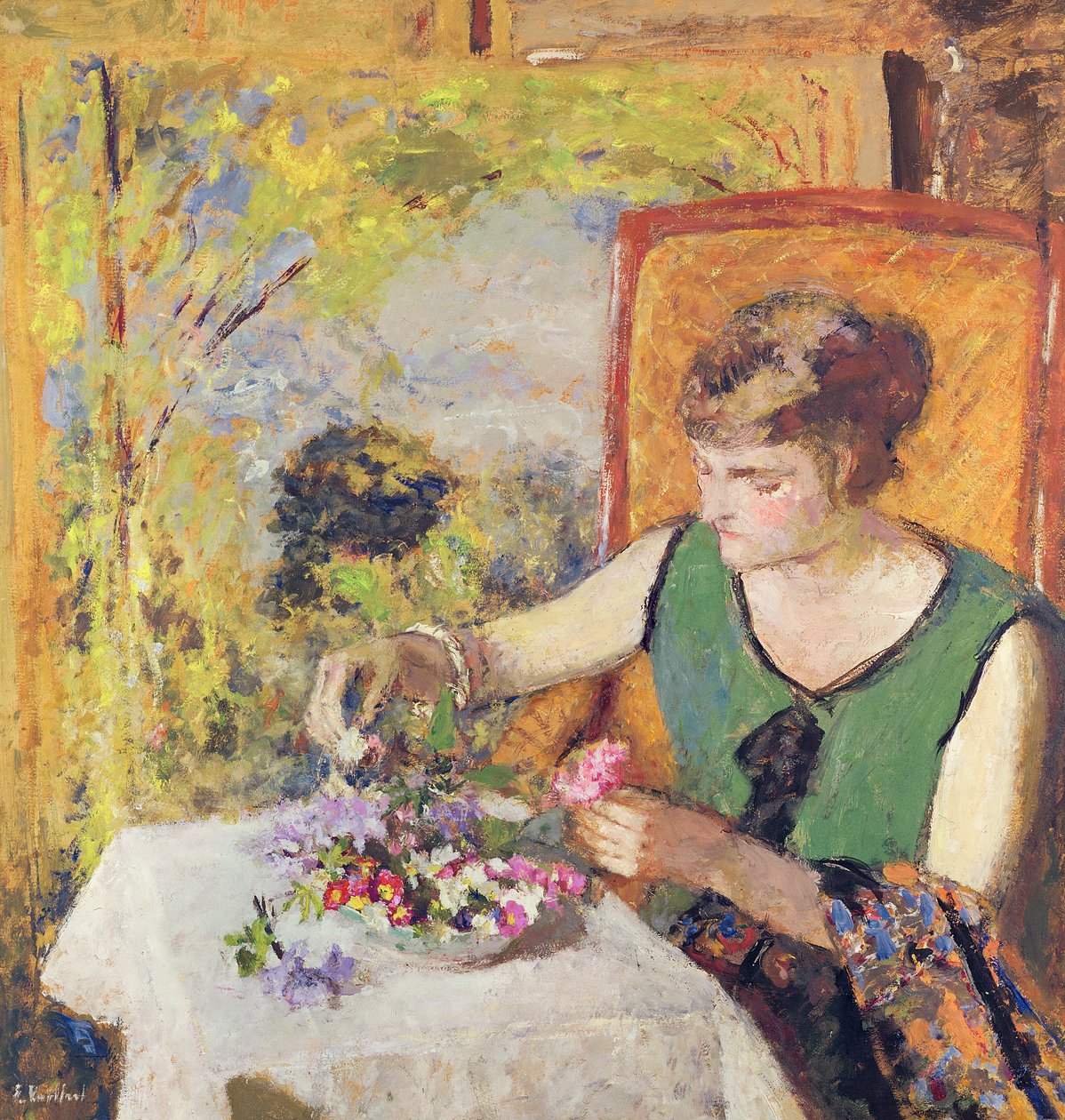 Kvinne med en bukett blomster, 1925 av Edouard Vuillard