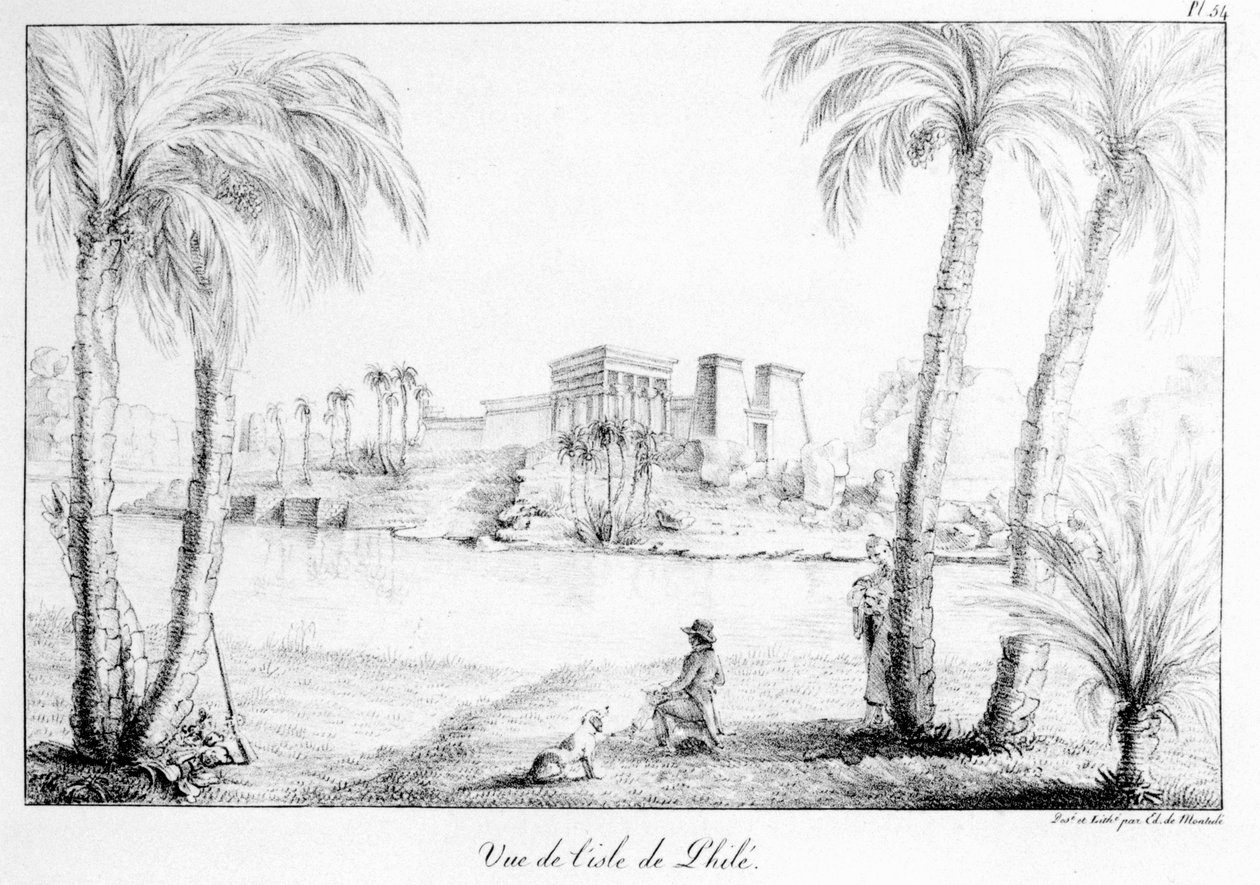 Island of Philae, fra Samling av kart og utsikt over reisen til Amerika, Italia, Sicilia og Egypt 1816-21 av kunstneren av Edouard de Montule