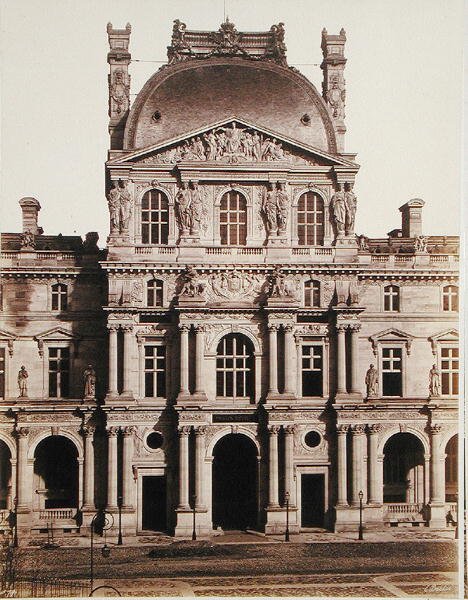 Paviljongen Richelieu i Louvre (s/hvitt-bilde) av Edouard Denis Baldus