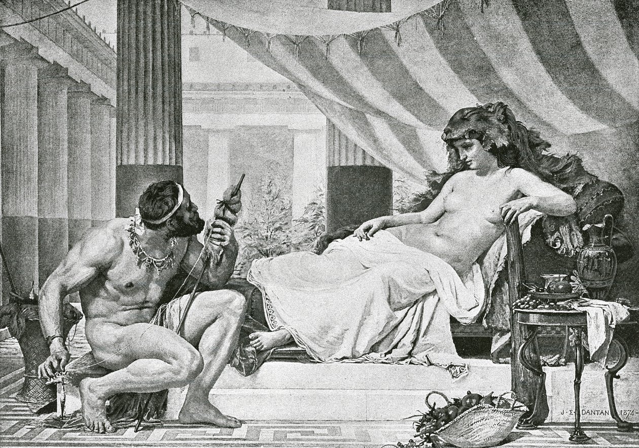 Herkules ved Omphales føtter (litografi) av Edouard-Joseph (after) Dantan