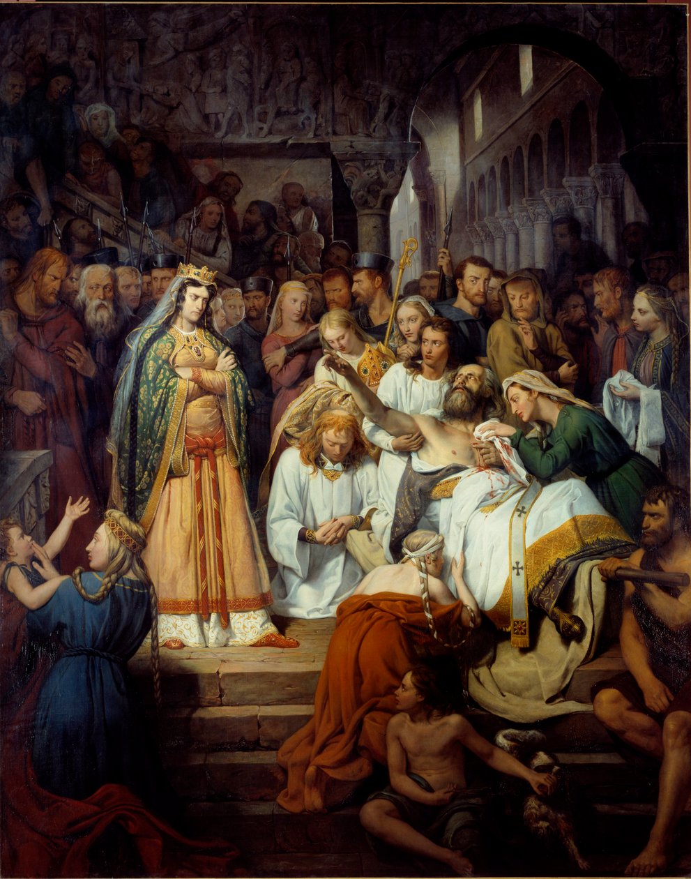 Et trekk ved Fredegondes liv sier også "The death of Saint Pretextat, eveque de Rouen". Fredegonde (545-597), kone til Chilperic I ser på Pretextat de Rouen som hun hadde myrdet i katedralen i Rouen i 586. Maleri av Edouard Cibot (1799-1877) 18 av Edouard  Cibot