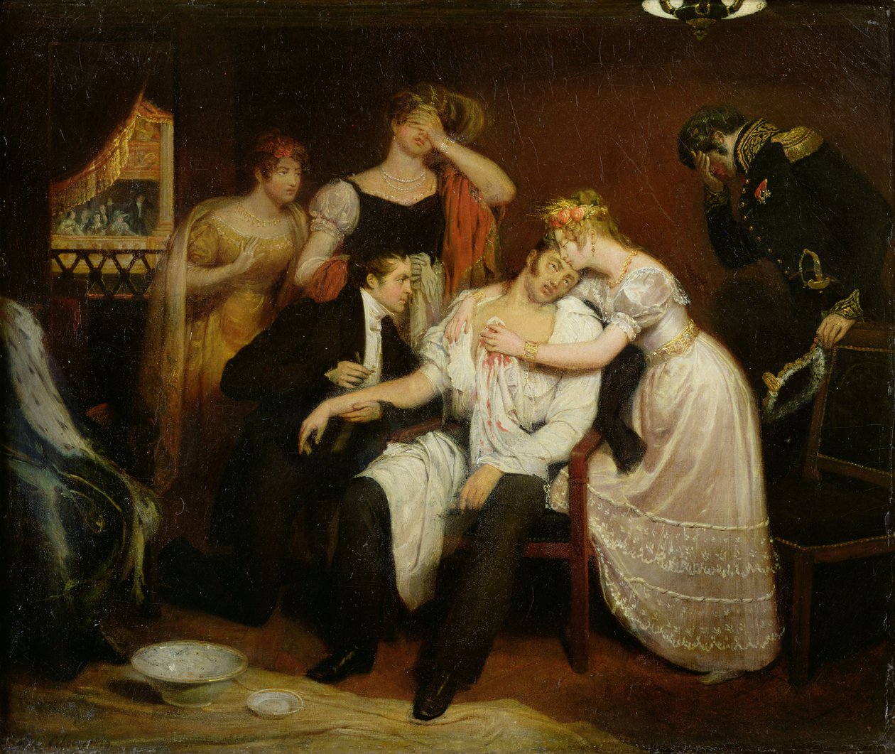 Charles-Ferdinand de France (1778-1820) i boksen sin i operaen på Rue de Richelieu etter å ha blitt knivstukket av Louis Louvel av Edouard (1799 1877) Cibot