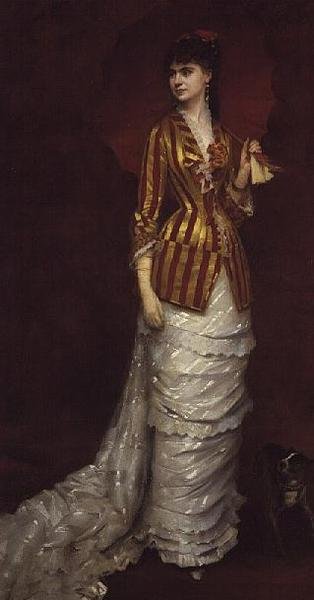 Elegant dame som rusler med hunden sin av Edouard Alexandre Sain