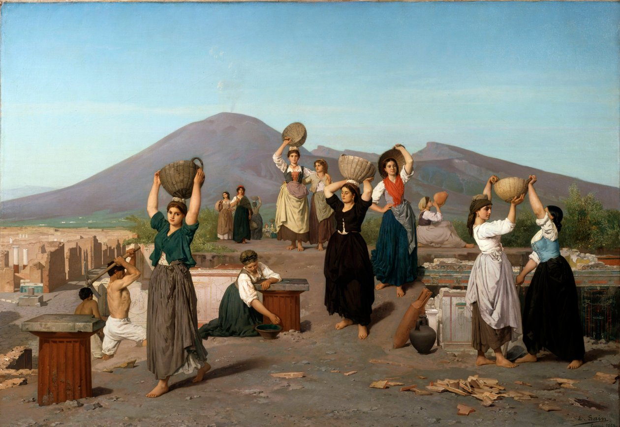 Scene med utgravninger i Pompeii Maleri av Edouard Sain (1830-1910) 1865 Søn. 1,2 x 1,72 m Paris, musee d