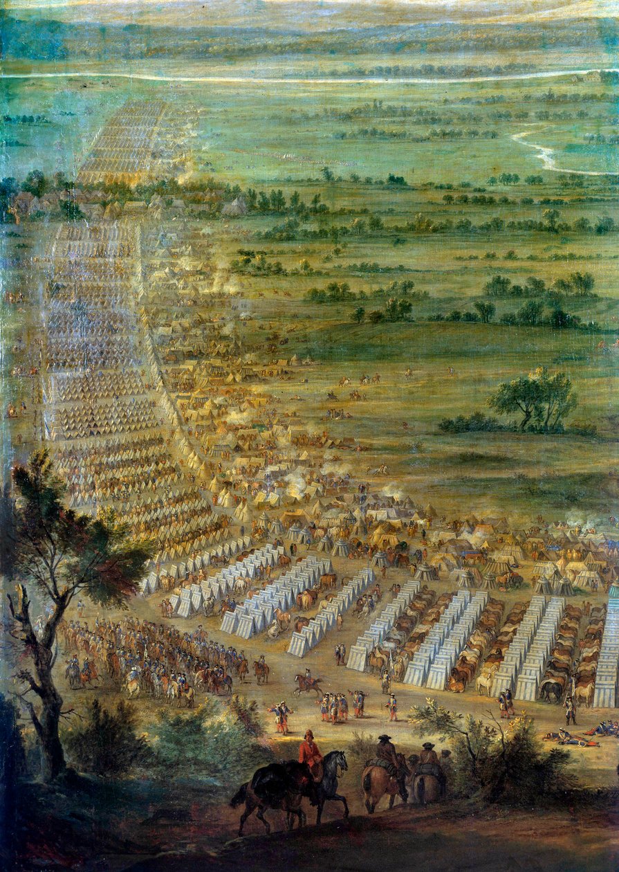 Fangst av byen Dole en Franche Comte av Louis XIV (1638-1715), 6/06/1674 Detalj som representerer militærleiren. Maleri av John Paul (kjent rundt 1675-1683). Søn 2,29x3,3 m Versailles, musee du chateau av Edouard Antoine Renard