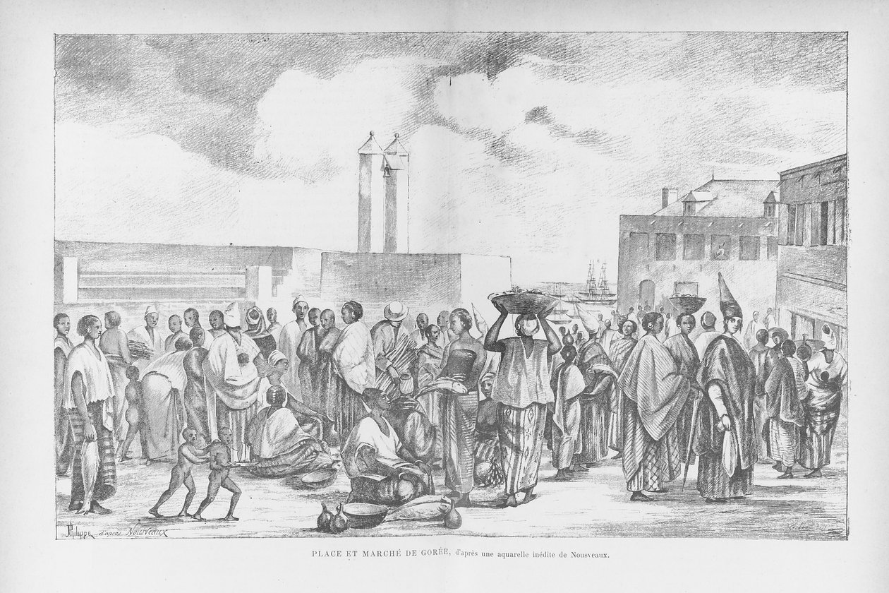 Market Place at Goree, illustrasjon fra "Cote Occidentale d"Afrique..." av Henri Frey, 1890 av Edouard Auguste Nousveaux