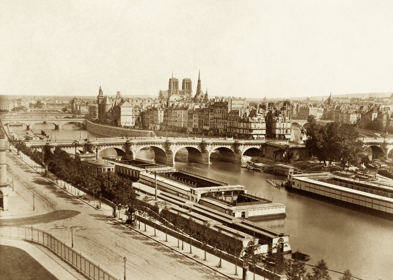 Seine med broer, bakerst Notre-Dame de Paris av Édouard Baldus