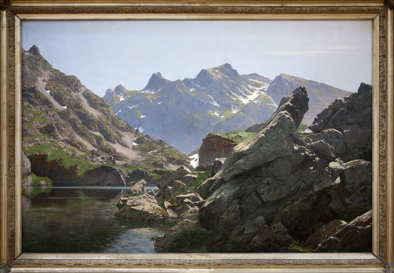 Merlatsjøen, oljemaleri av Edouard Brun (1860-1935) laget i 1901, innsjøen ligger i Belledonne-kjeden i Isere. Photophraphie, KIM Youngtae, Grenoble, Musee de Grenoble. av Edouard Brun